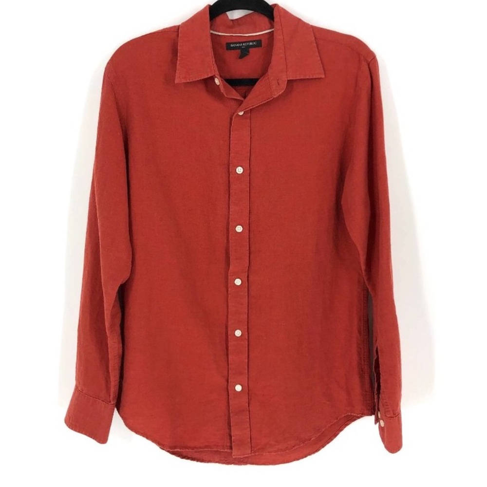 Banana Republic linen and cotton blend long sleeve shirt Size Large Burnt orange